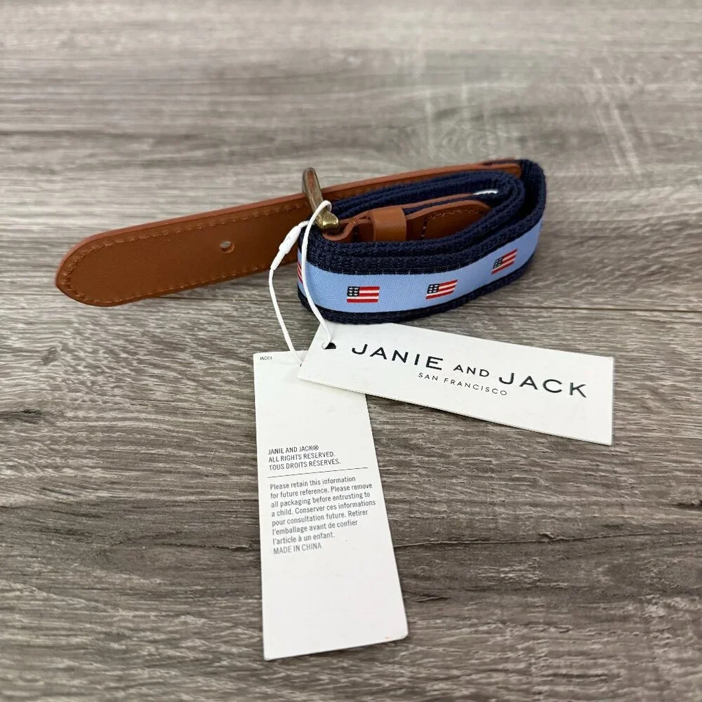 NWT Janie and Jack Blue American Flag Belt Red White Size 4 - 5 Years